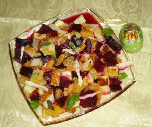 Grillezett halloumi sajt céklával és naranccsal