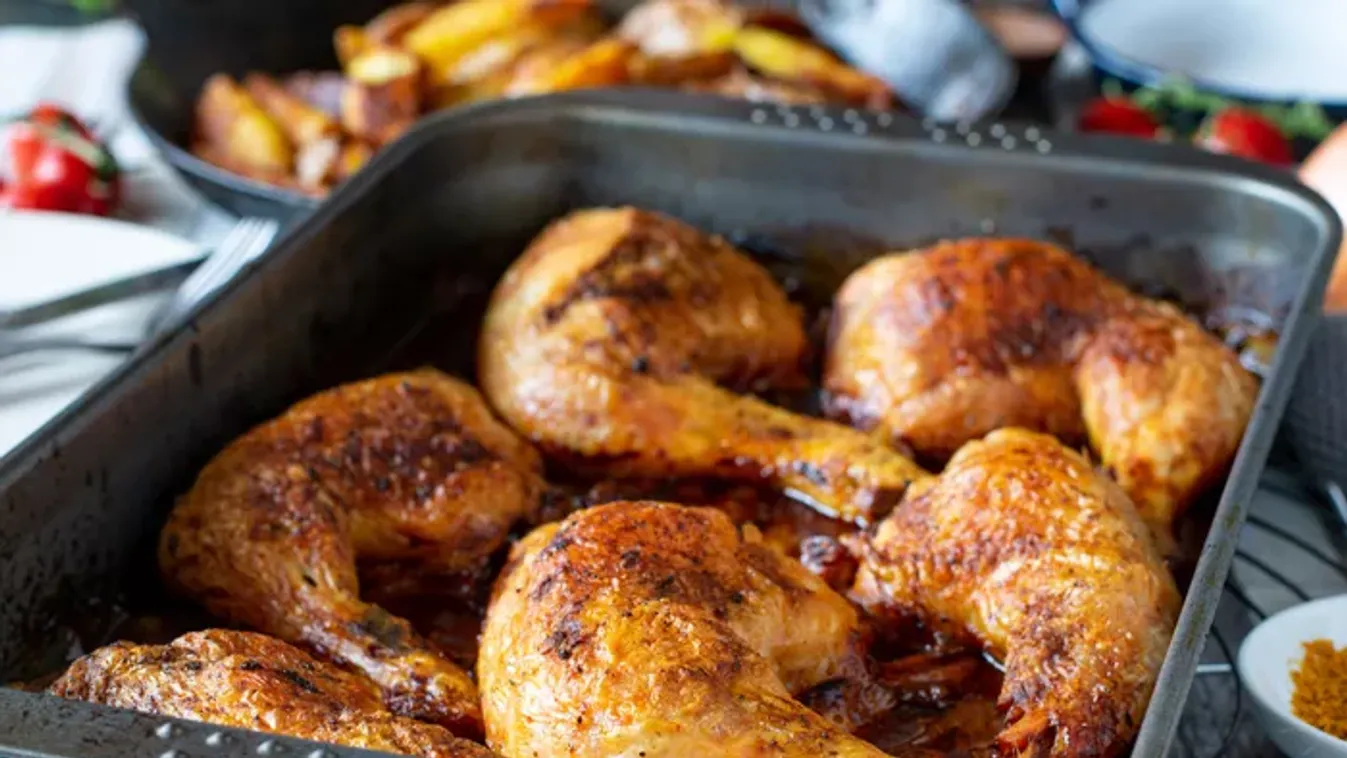 Ropogós sült csirkecomb tepsiben