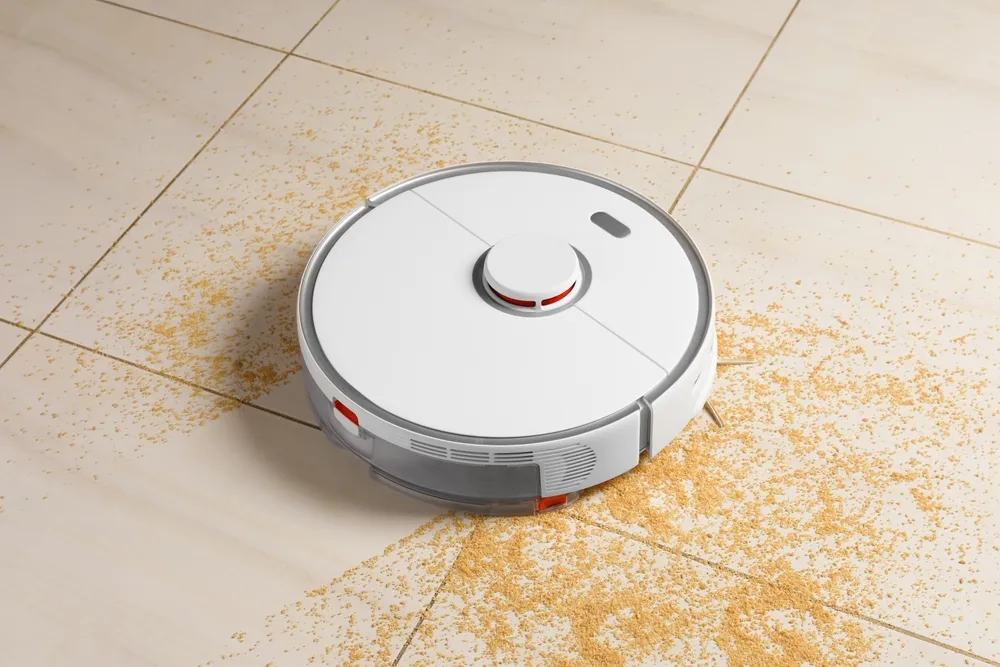 Robot,Vacuum,Cleaner,Removing,Dirt,From,Floor,In,Room