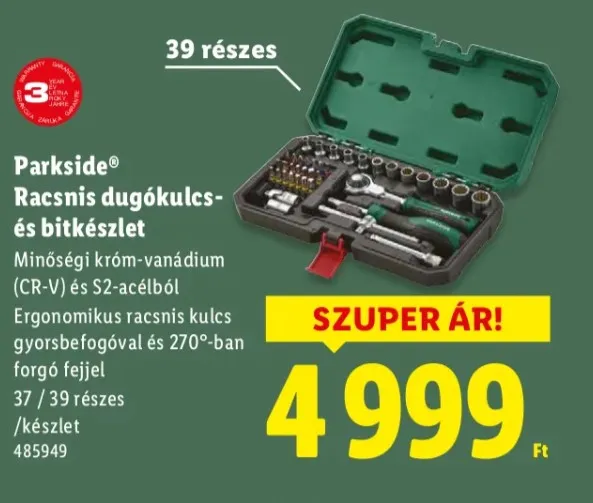 Október 25-től kapható Lidl üzleteiben a Parkside racsnis dugókulcs- és bitkészlet