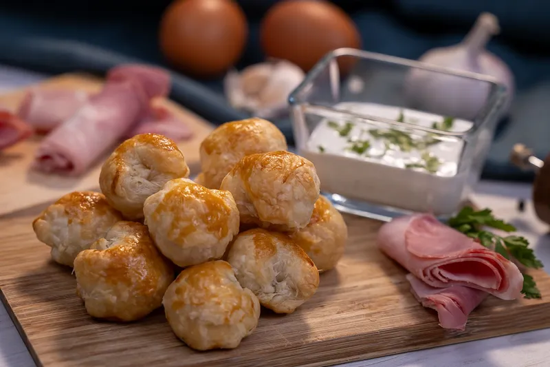Sonkás golyó leveles tésztából