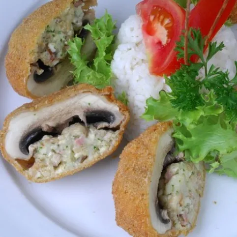 Töltött-rántott gombafejek