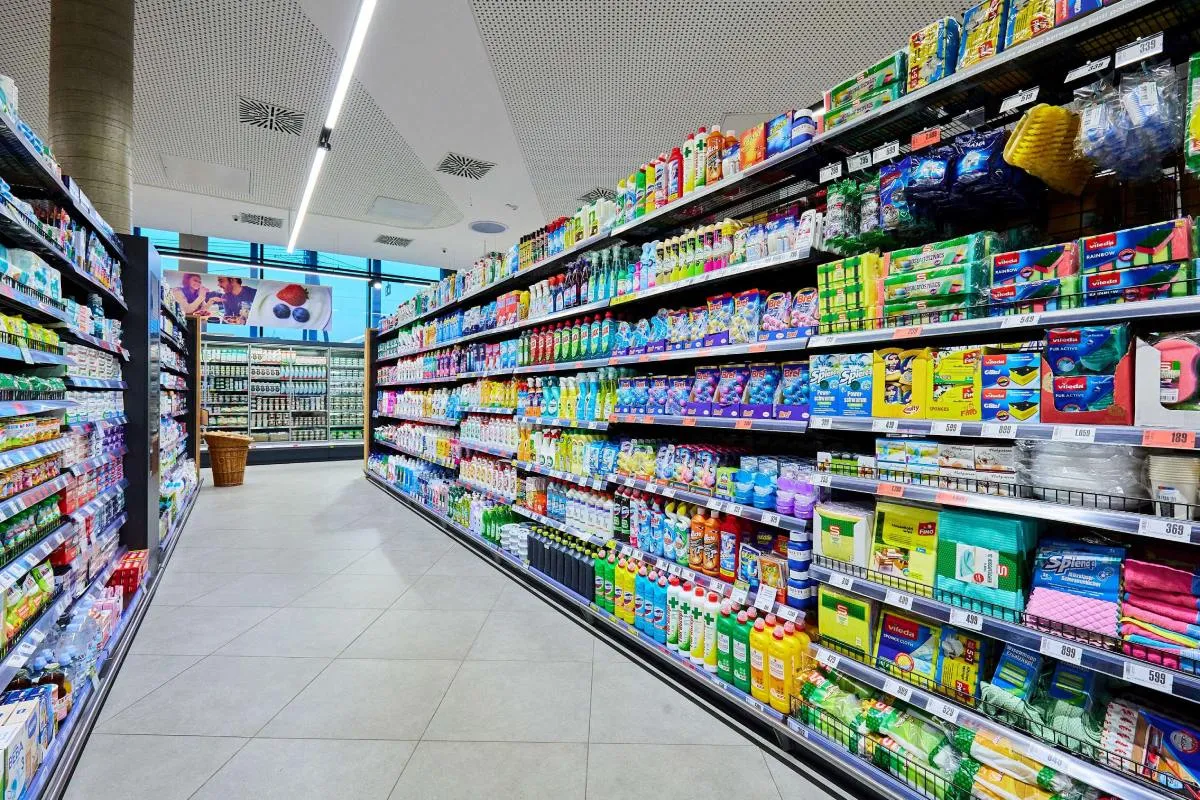 Vegyiáru polc egy SPAR üzletben
