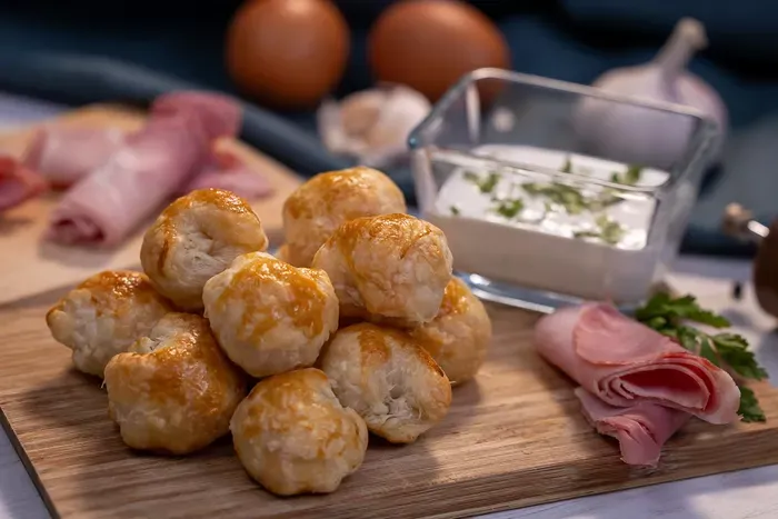 Sonkás golyó leveles tésztából
