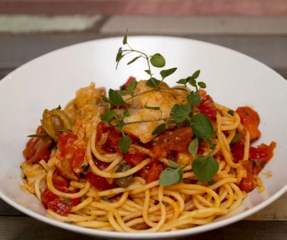 Fűszeres tőkehalas spagetti 