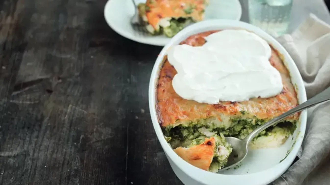 Rakott tócsni csirkével és spenóttal  recept
