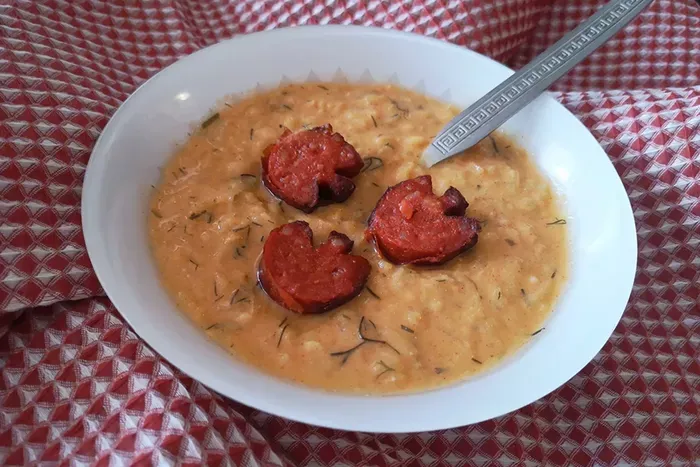 Tökfőzelék sült debrecenivel recept