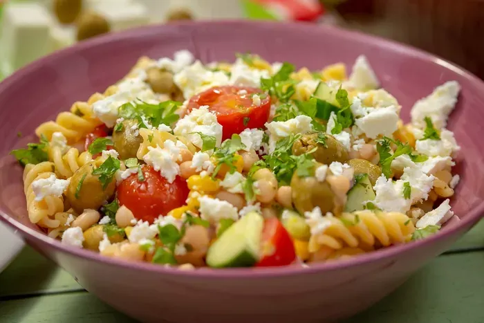 Fehérjedús tésztasaláta