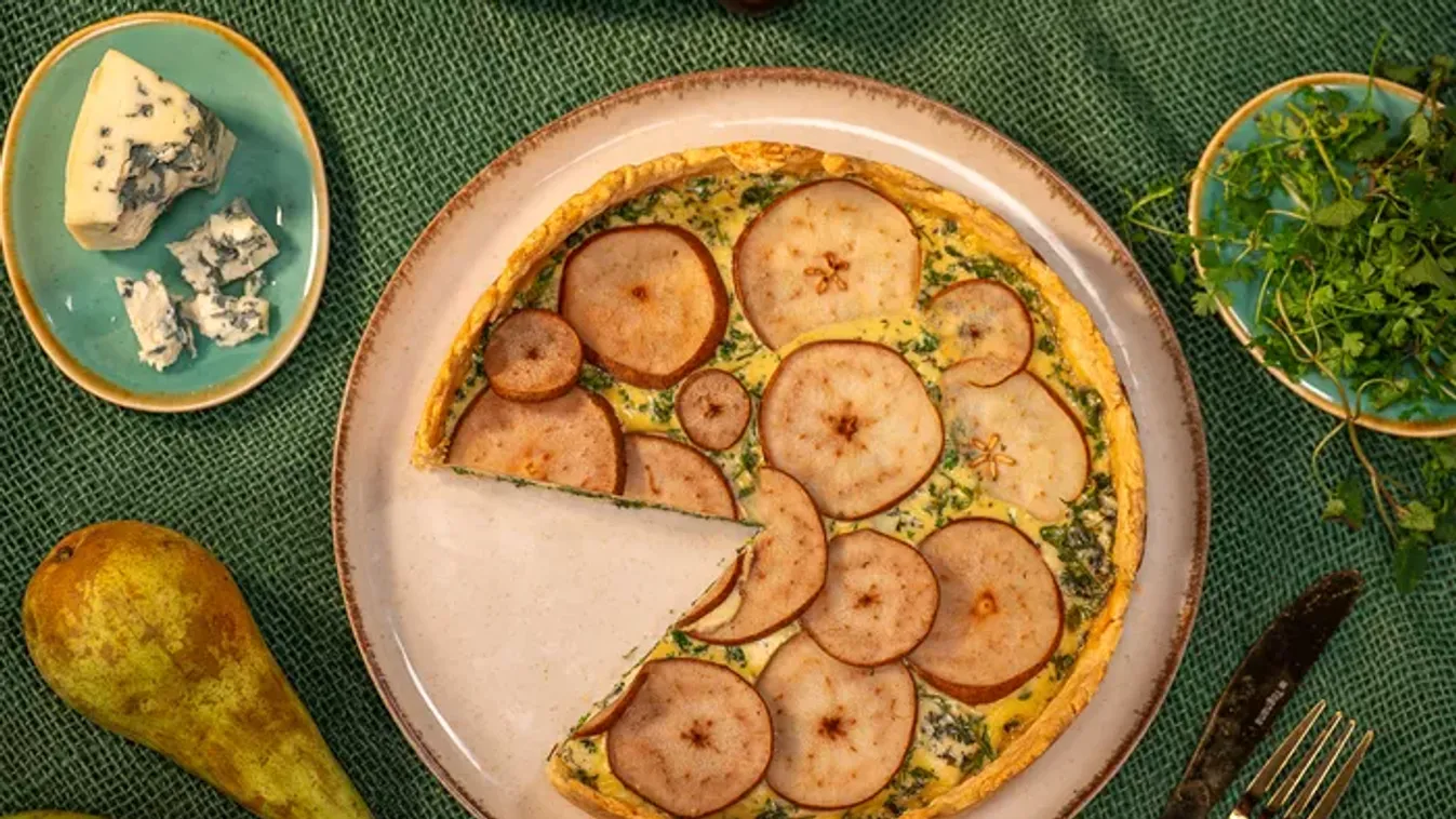 Körtés-kéksajtos quiche vadzöldségekkel  recept