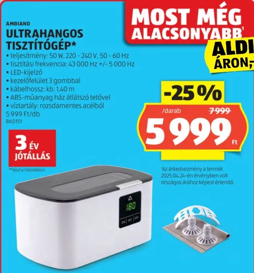 25 százalék kedvezményt ad az Aldi az ultrahangos tisztítógépre