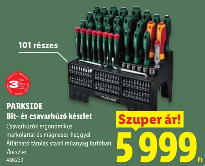 A 101 részes Parkside bit-és csavarhúzókészlet elképesztő áron kapható a Lidlben